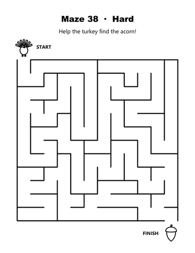 A hard maze from the book: help the turkey find the acorn
